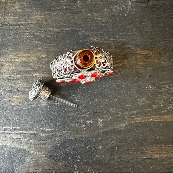 Vintage Red Glass Metal Wrapped Czech Bottle - Picture 8 of 14